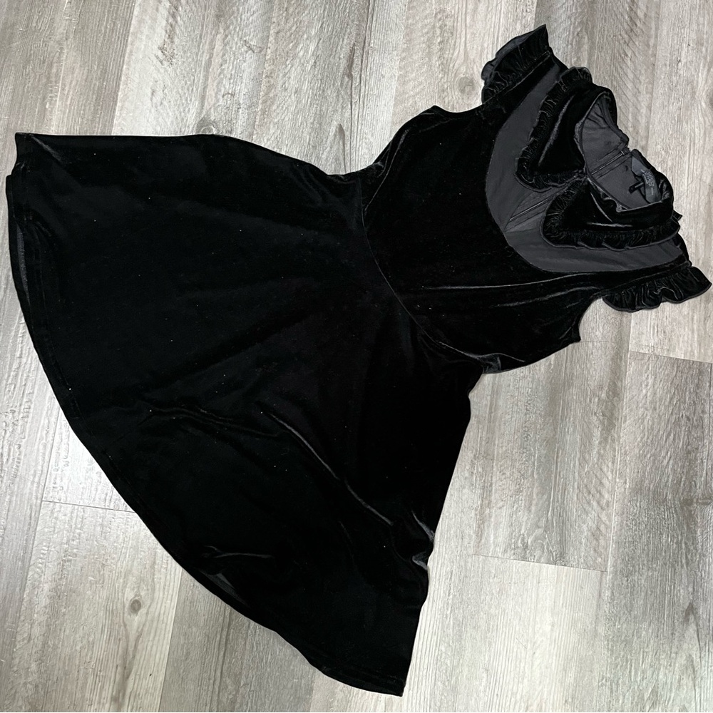 Dolls Kill Black Velvet Ruffle Dress